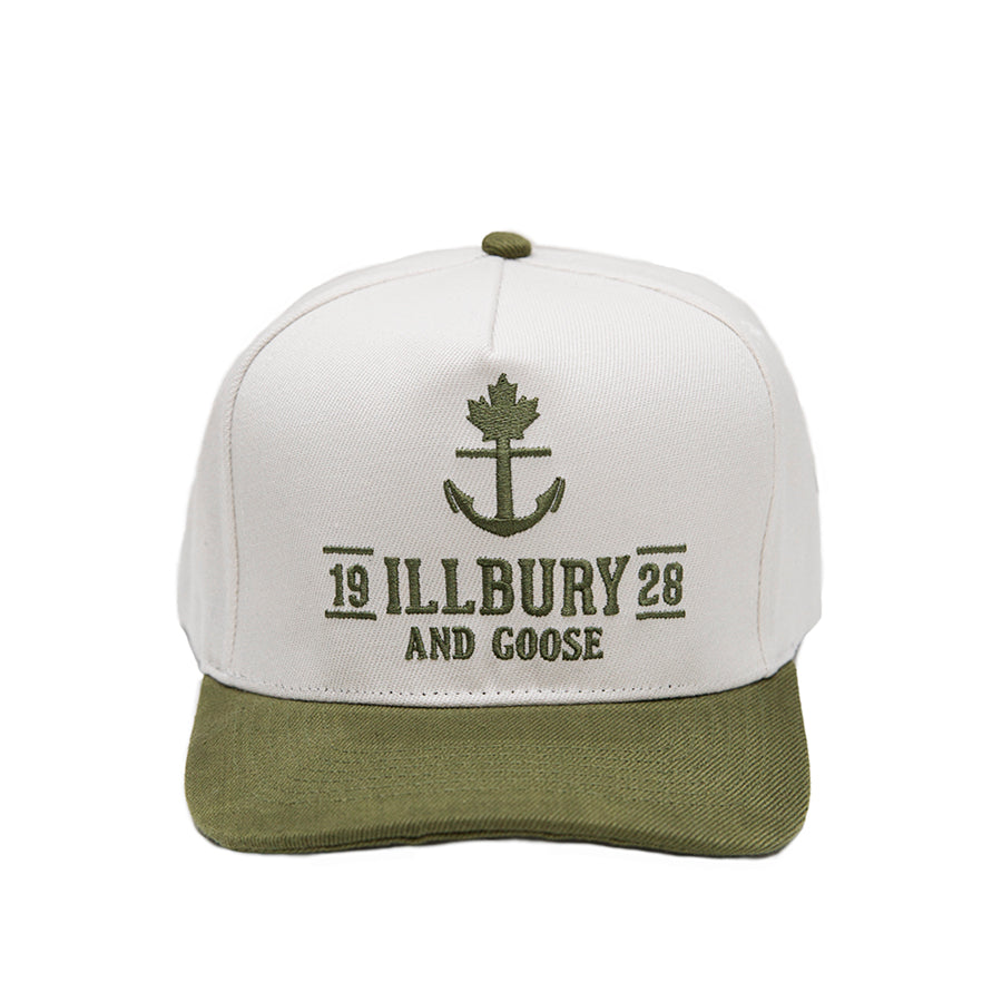 two toned hat trendy style a-frame snapback cream and green